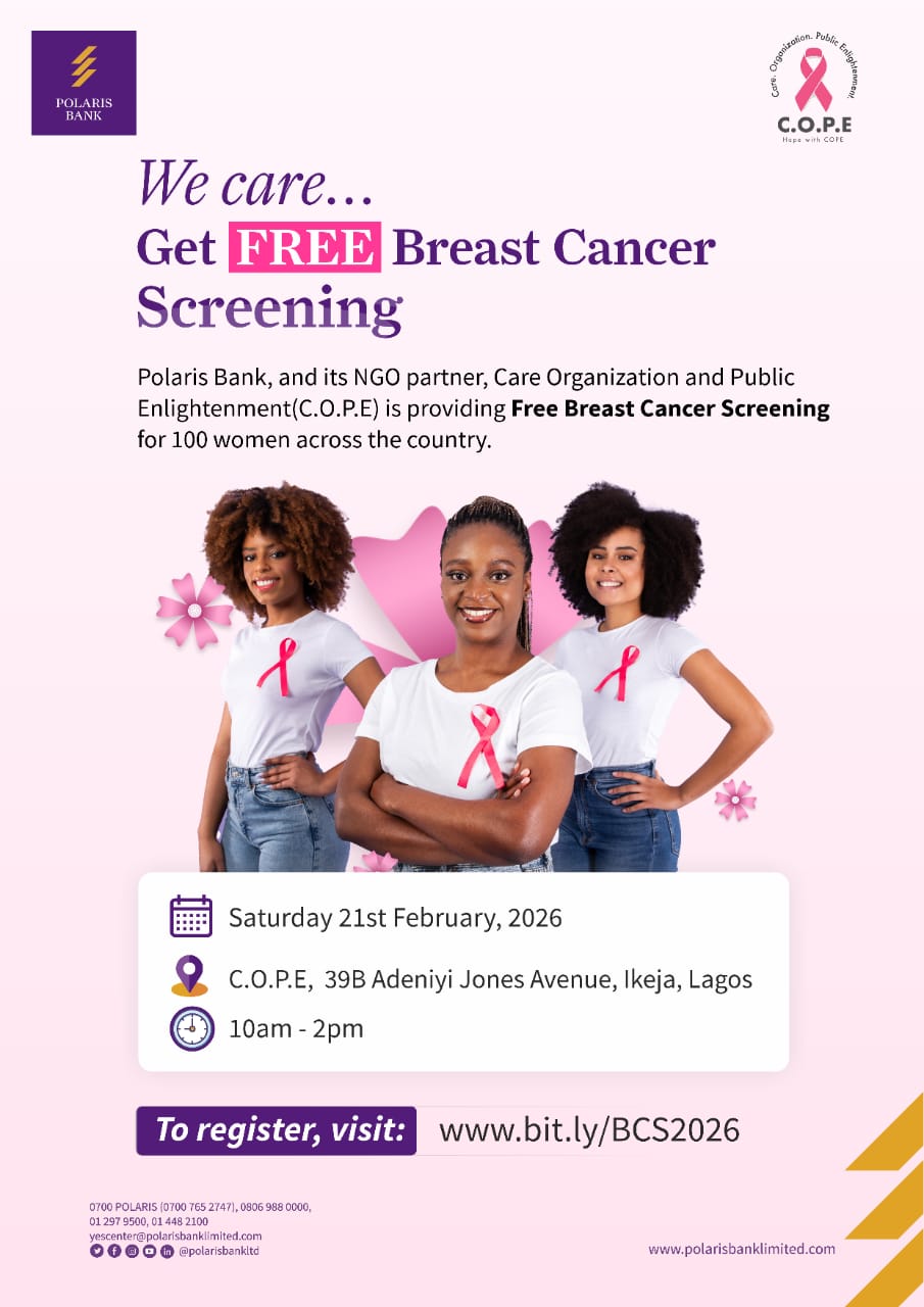 Polaris Bank Marks World Cancer Day with Free Breast Cancer Screening for 100 Women Nationwide